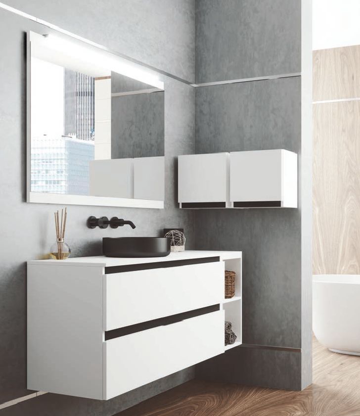 Mueble AQUA MODULAR 120 Blanco Mate / Barras Negro Mate