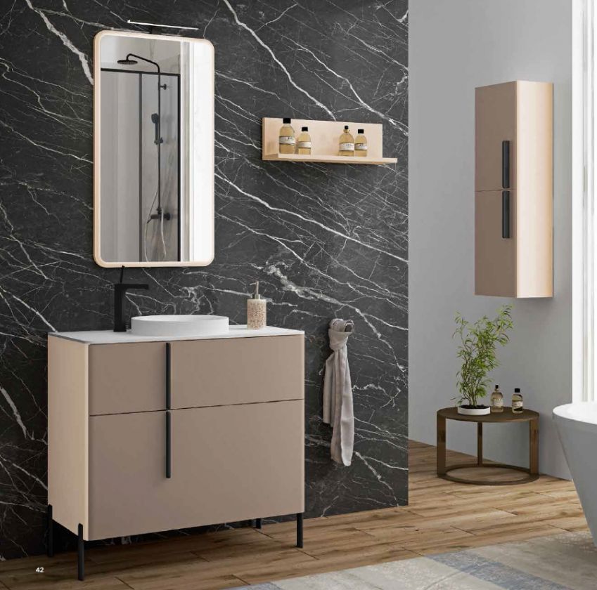 Mueble BLADE 90 Granola Mate / Cappuccino Mate (Tirador y patas Negro Mate)