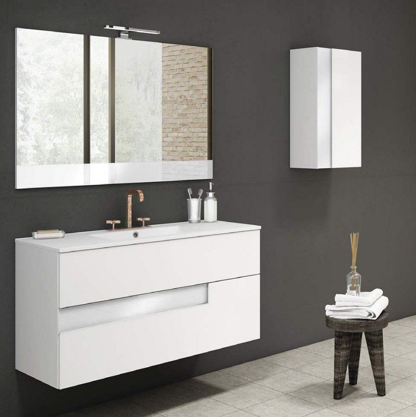 Mueble VISION 120 Nieve brillo / Cristal Blanco