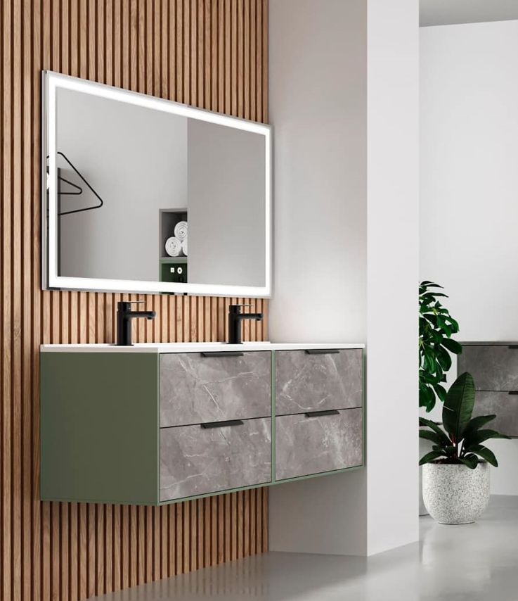 Mueble ALBORAN 120 (60+60) Oliva / Marmol Atenea