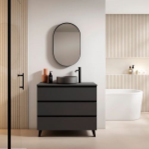 Mueble GRANADA 80 Ceniza / Tirador y patas negro