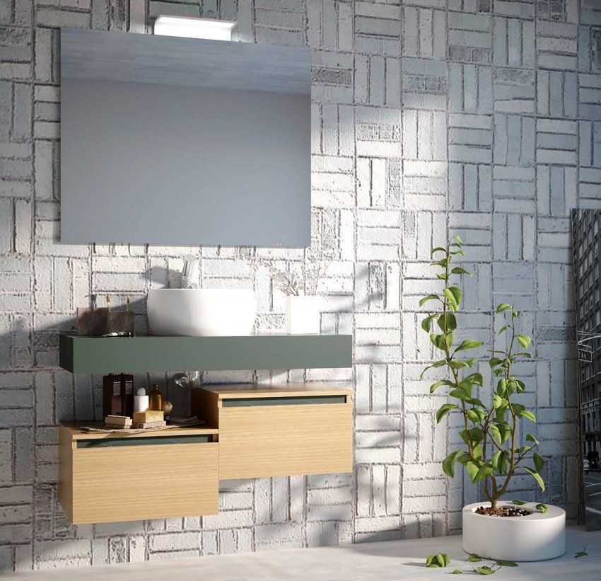 Mueble AQUA MODULAR 100 (50+50) Chapa roble / Verde pizarra