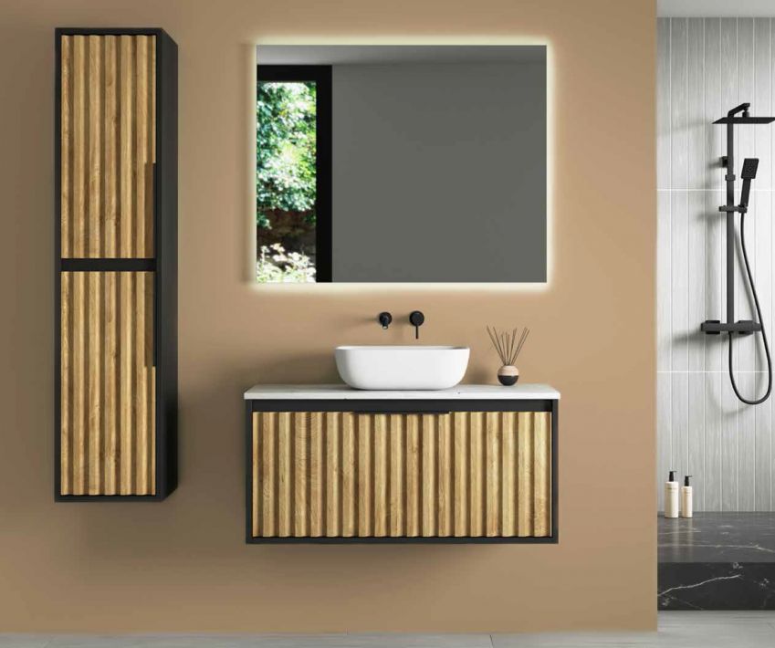 Mueble SAONA 80 Costados Grafito / Frontal Roble Ostippo. Tirador Negro