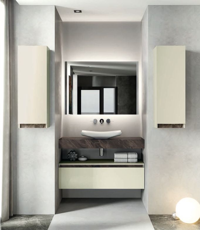 Mueble AQUA MODULAR 100 Panna Mate / Barra Marmoleado Nero