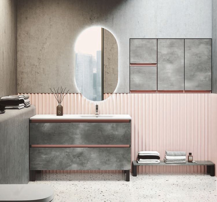 Mueble AQUA 100 Marmoleado Steel / Barras Rosa Palo