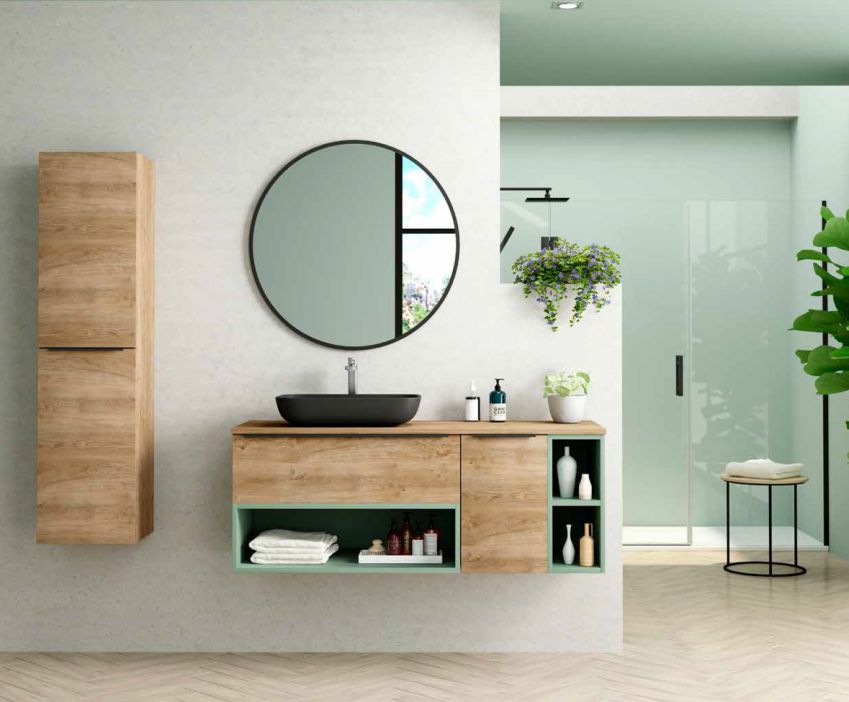 Mueble OSAKA MODULAR 130 Roble Natural / Verde Claro