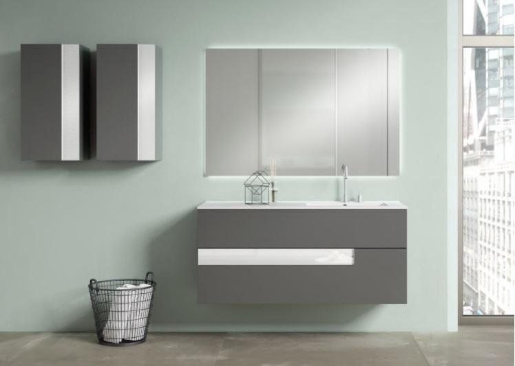 Mueble VISION 120 Gris oscuro brillo / Cristal Blanco
