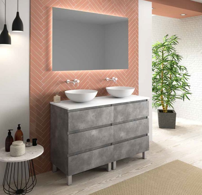 Mueble DUNDEE 120 (60+60) Cemento / Cromo