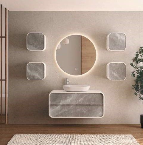 Mueble OVALO 100 Blanco Mate / Mármol Atenea