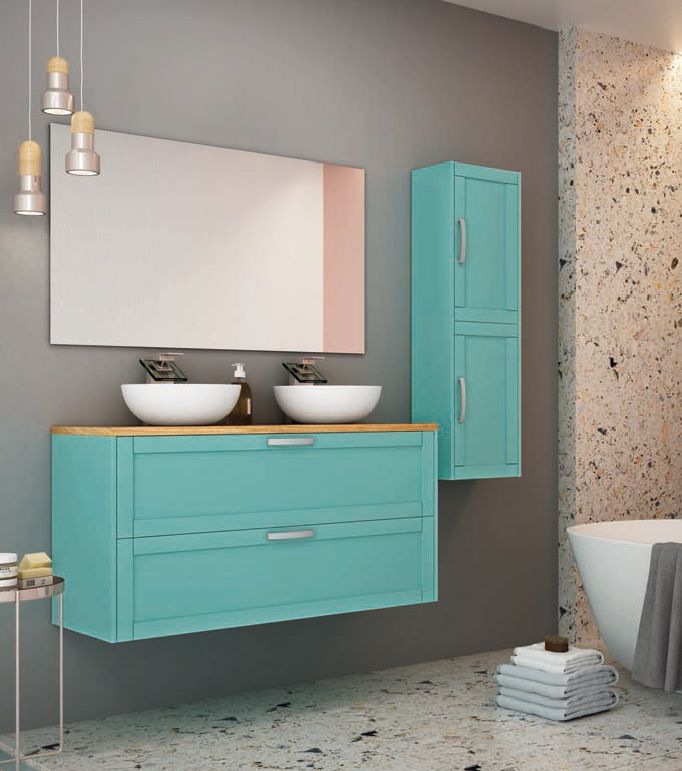 Mueble ARTIC 120 Verde Mar Mate / Tapa Roble Natural