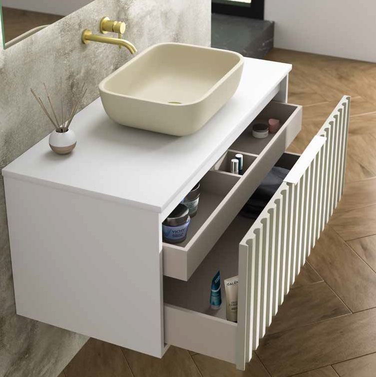 Mueble SAONA 80 Costado Blanco Brillo / Frontal Gris Coffe