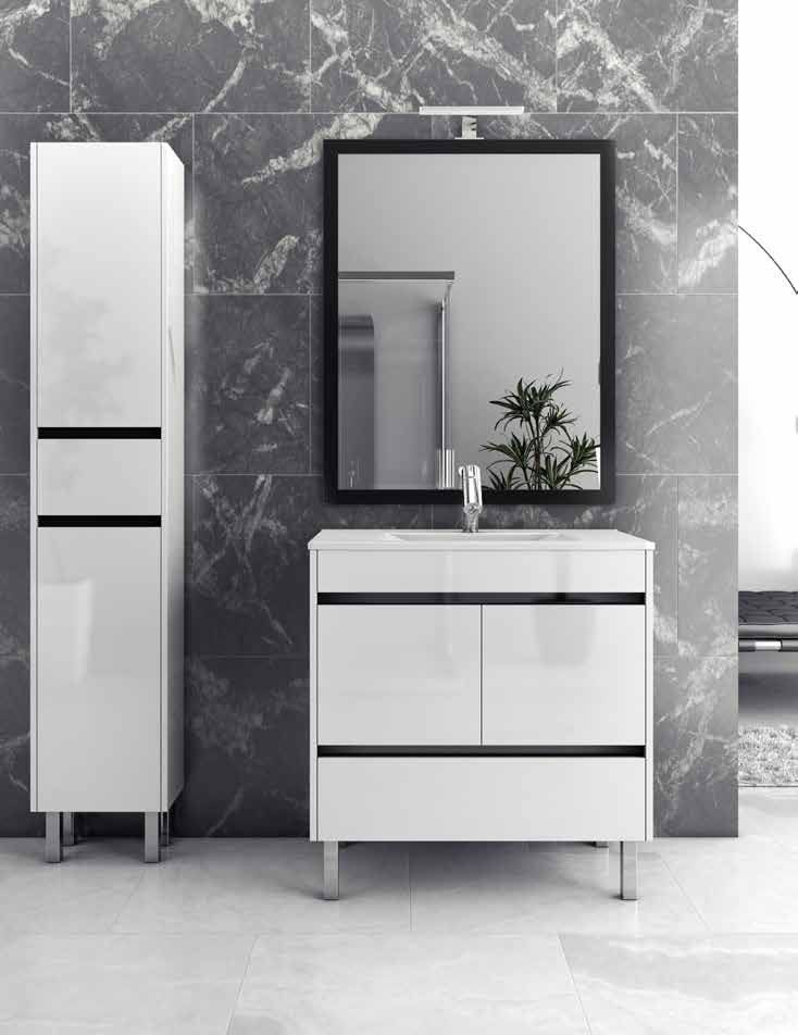 Mueble VOLGA 80 Blanco / Tiras Negras