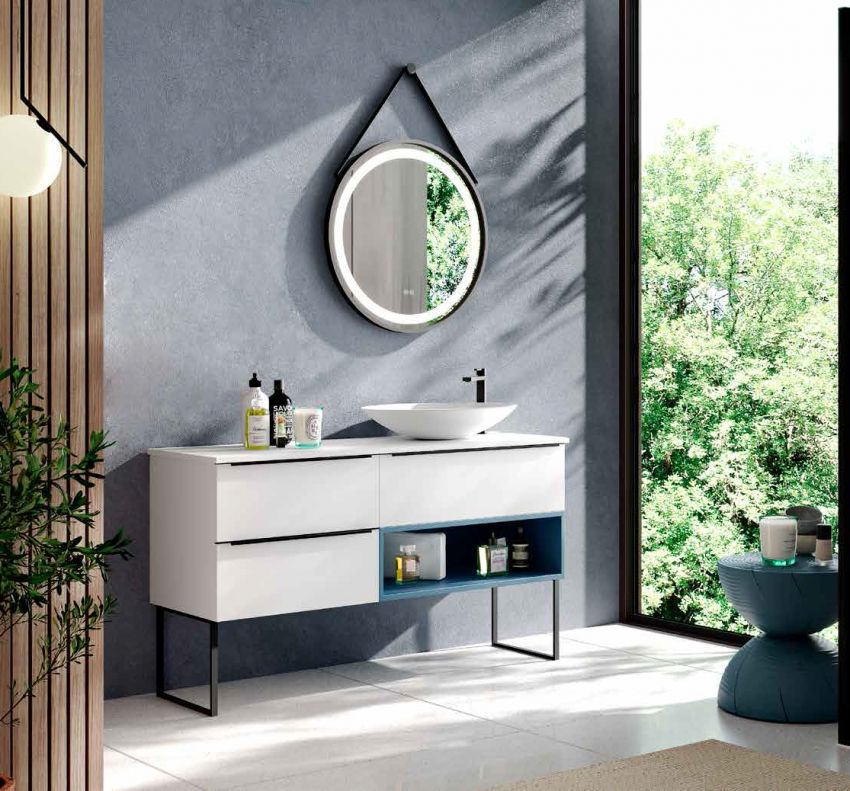 Mueble OSAKA 140 Blanco Mate / Azul Claro