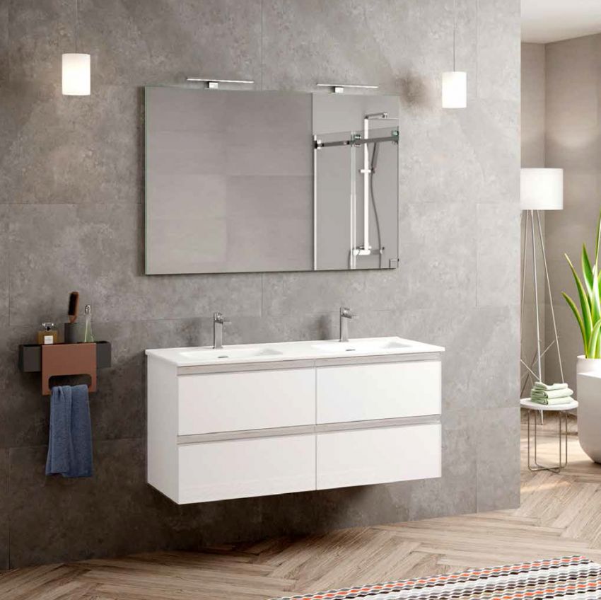 Mueble TURIN 120 (60+60) Blanco Brillo / Tirador Cromo