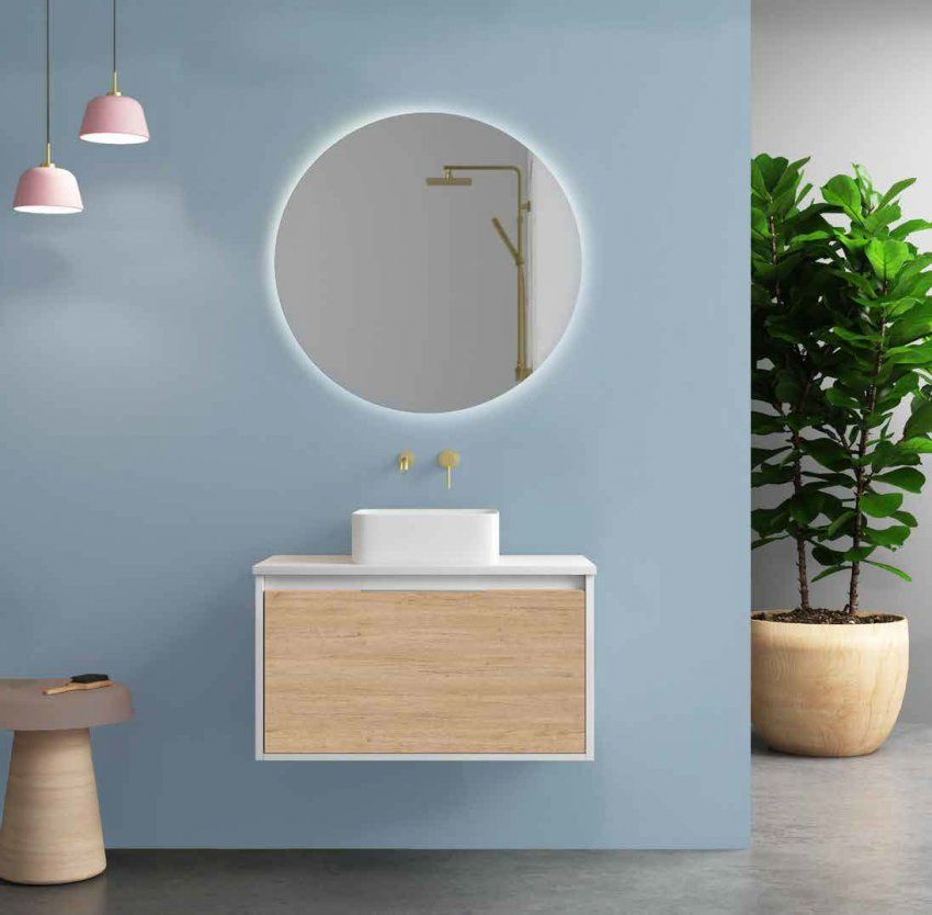 Mueble POOLE 80 Blanco Brillo / Bamboo