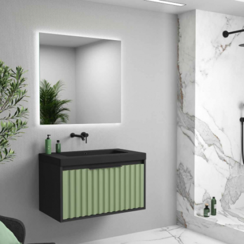 Mueble SAONA 80 Costados Grafito / Frontal Verde Oliva. Tirador Negro