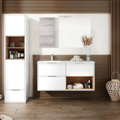 Mueble VINTASS 120 Blanco Mate / Caja Chapa Nogal