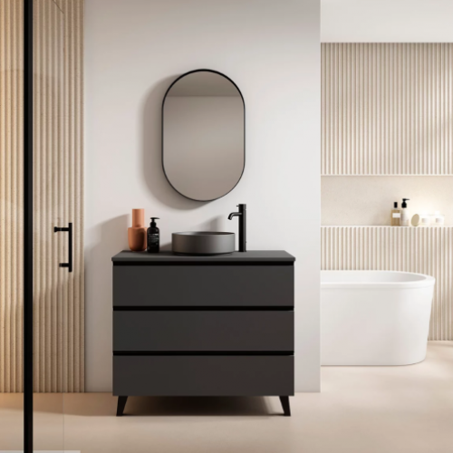 Mueble GRANADA 80 Ceniza / Tirador y patas negro