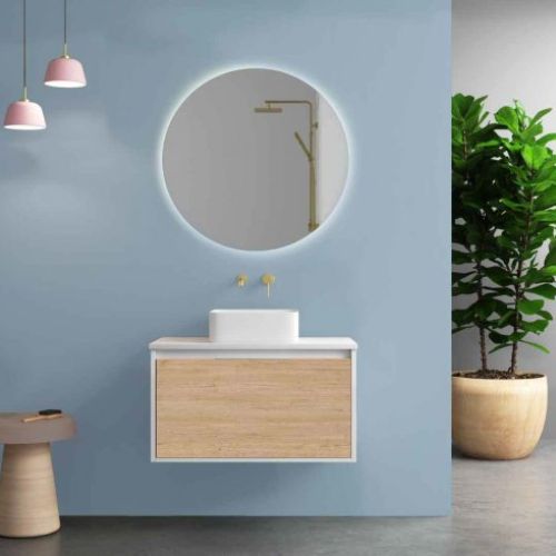 Mueble POOLE 80 Blanco Brillo / Bamboo