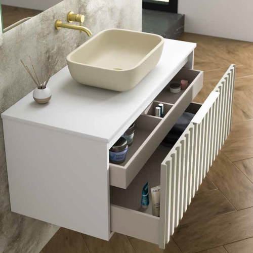 Mueble SAONA 80 Costado Blanco Brillo / Frontal Gris Coffe