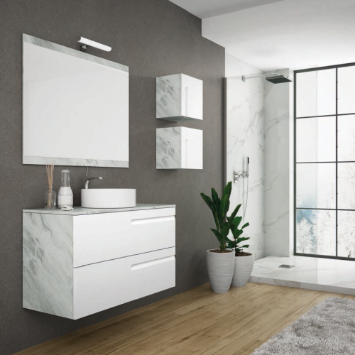 Mueble ZEUS 80 Marmoleado Blanco / Blanco