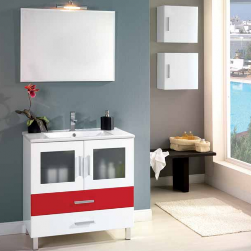 Mueble MENORCA 70 Blanco brillo / Cajón Rojo