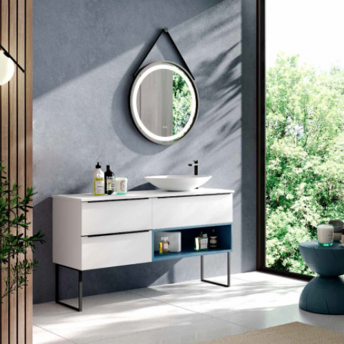 Mueble OSAKA 140 Blanco Mate / Azul Claro