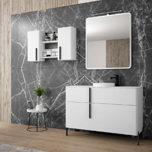 Mueble BLADE 120 Blanco Mate (Tirador y patas Negro Mate)