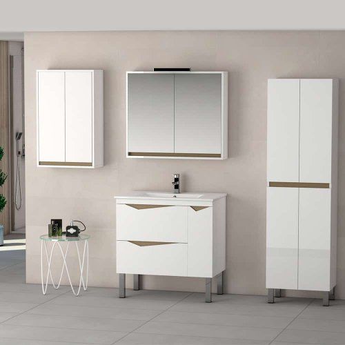 Mueble MISTRAL 80 Blanco Brillo / Marrón Tostado