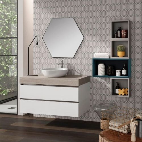 Mueble MALAGA 80 Blanco mate / Tapa nebraska