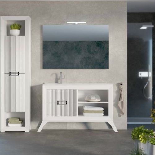 Mueble L GANT 120 Blanco / Frente lineas grafito