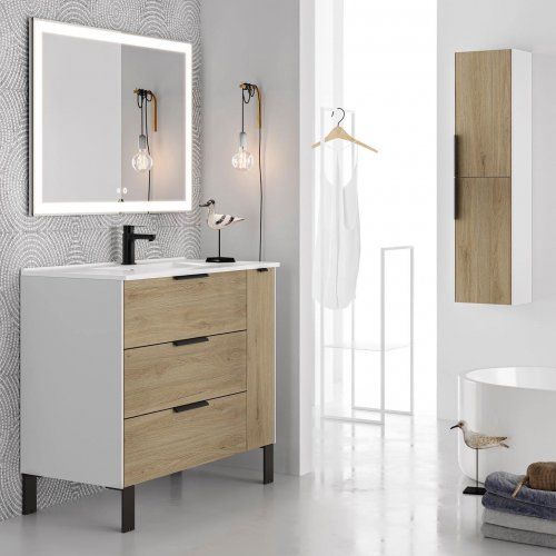 Mueble ALBORAN 100 Blanco mate / Roble pegasus