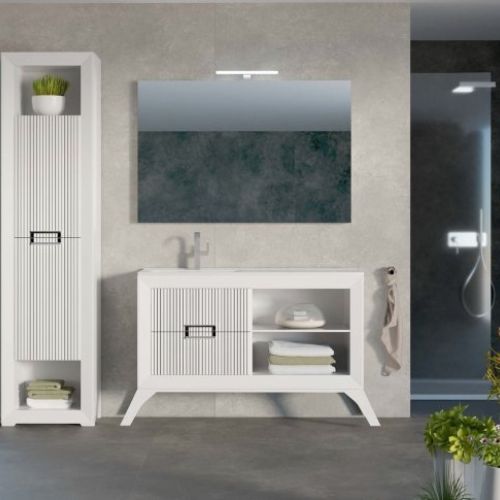 Mueble L GANT 120 Blanco / Frente lineas grafito